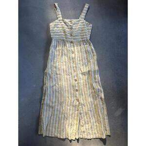 Women's Linen Striped Button-Front Midi Dress